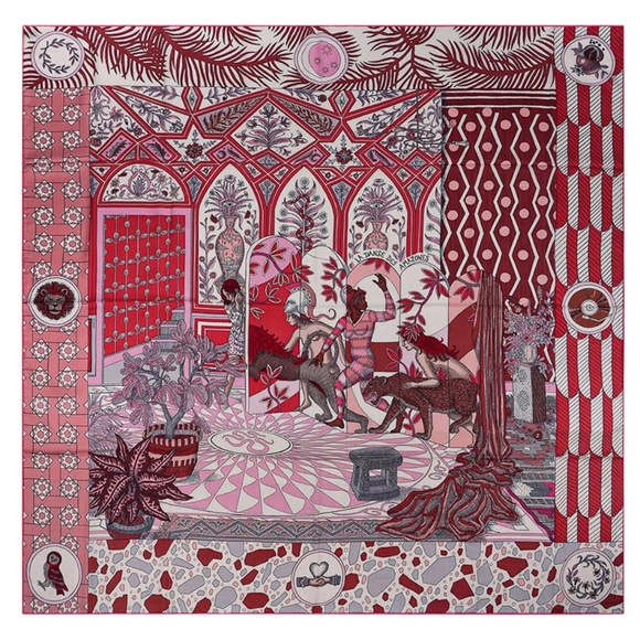 HERMÈS La Danse des Amazones shawl 140cm Cashmere Silk Scarf Rose Pink NWOT - Picture 6 of 9
